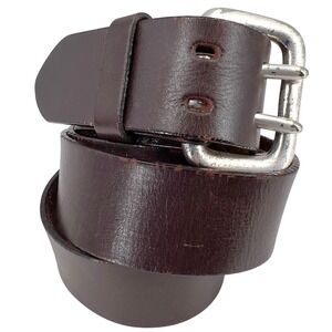 Express Mens Leather Belt Dark Brown Double Prong Buckle Distressed Y2K 35-40 L